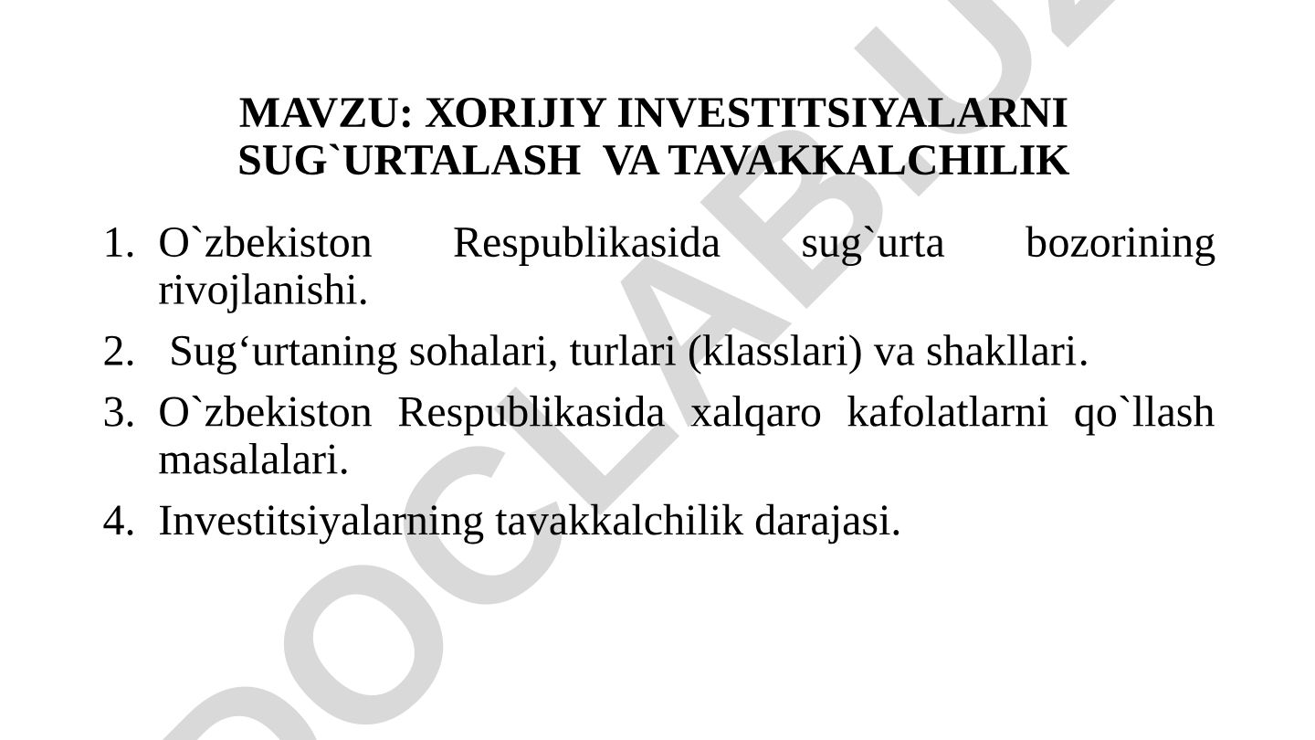 ХОRIJIY INVЕSTITSIYALARNI SUG`URTALASH VA TAVAKKALCHILIK