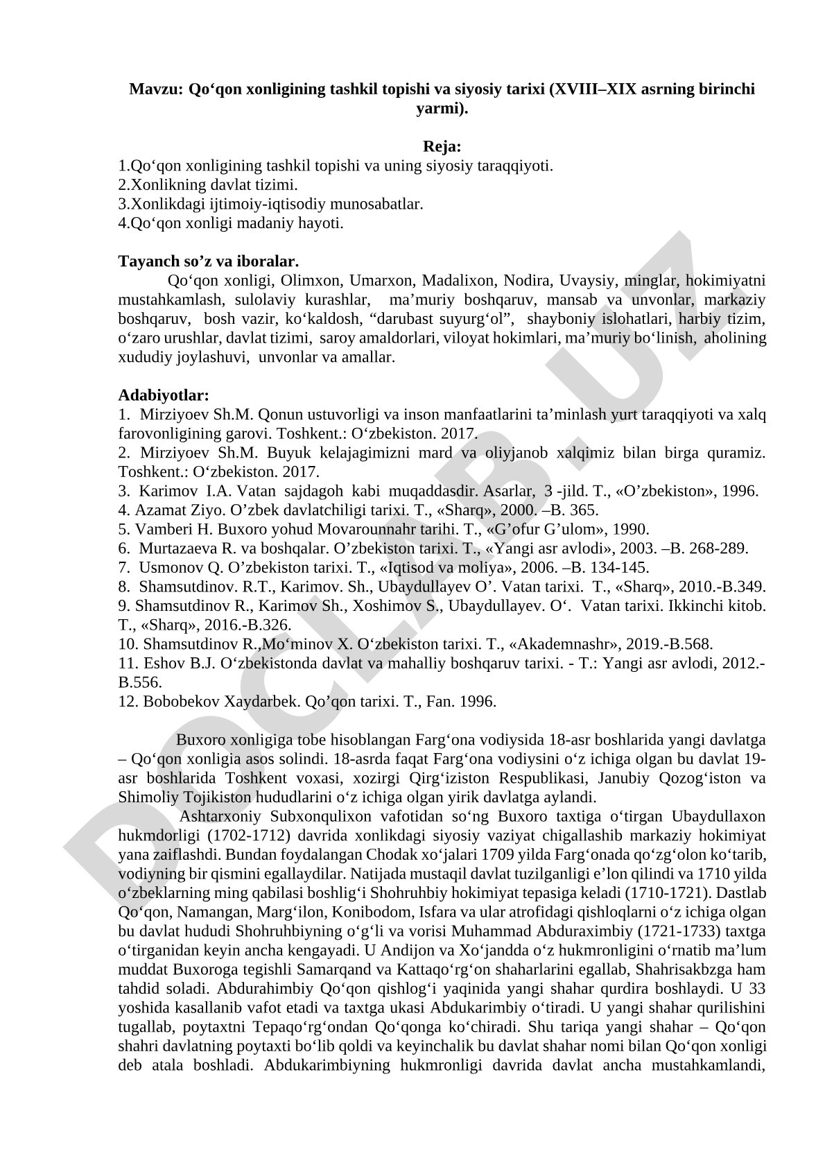 Qo‘qon xonligining tashkil topishi va siyosiy tarixi (XVIII–XIX asrning birinchi yarmi)