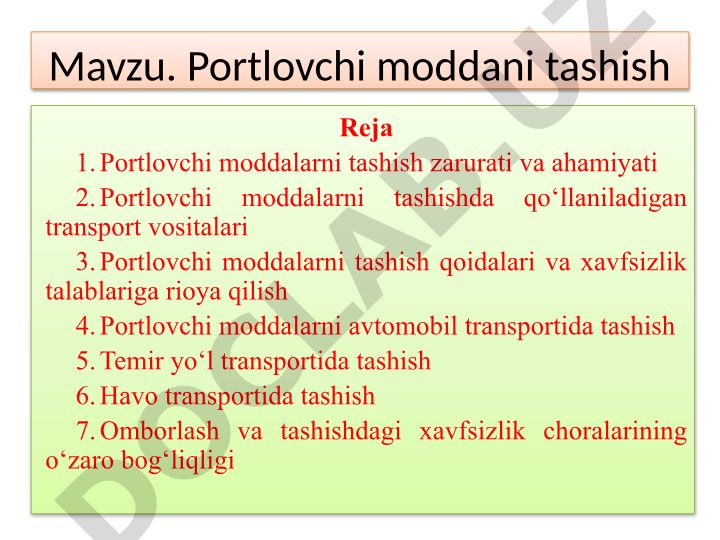 Portlovchi moddani tashish