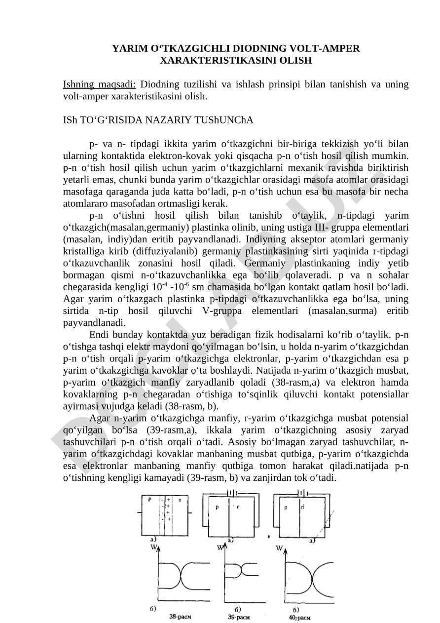 Yarim o‘tkazgichli diodning volt-amper xarakteristikasini olish