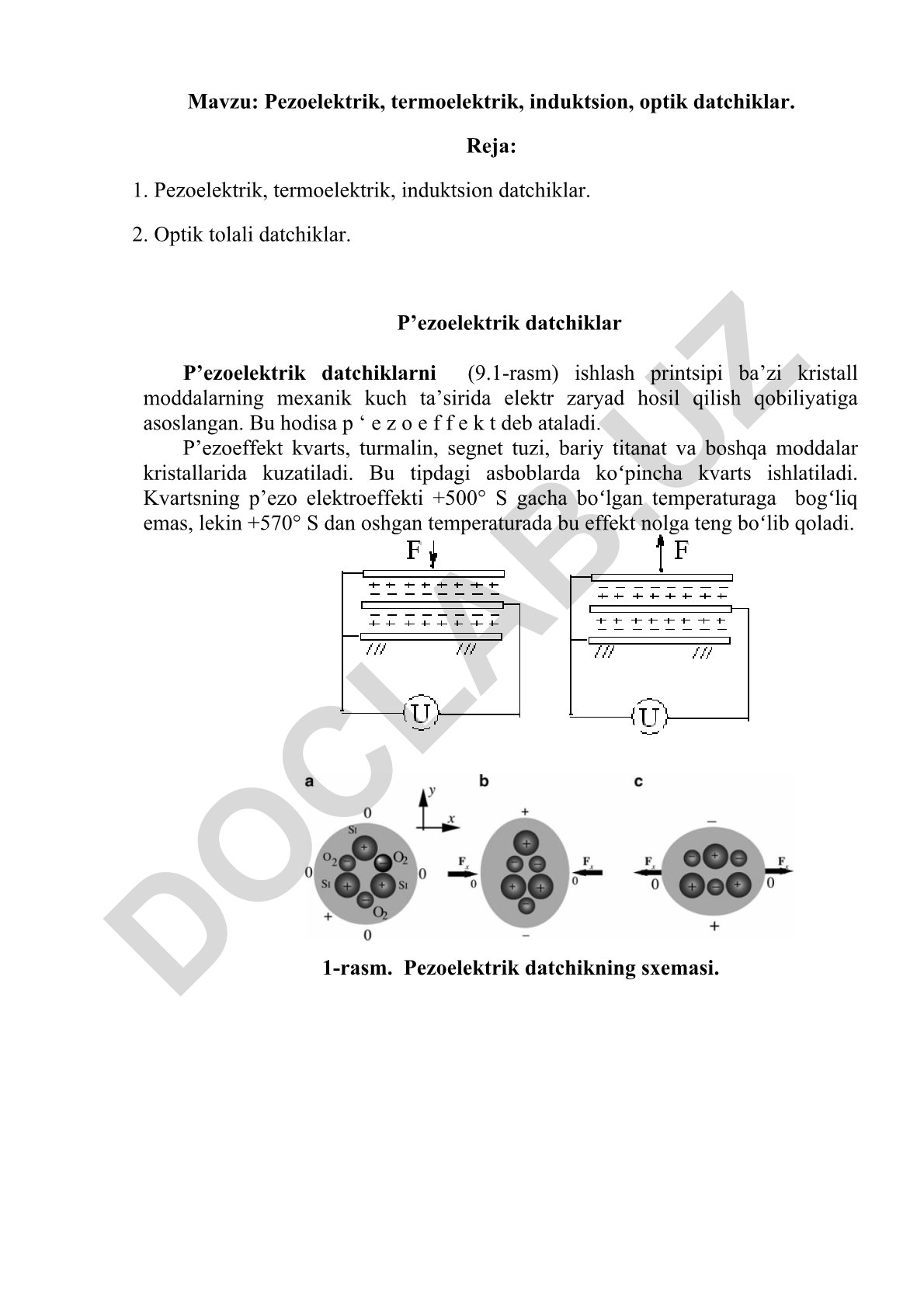 Pezoelektrik, termoelektrik, induktsion, optik datchiklar