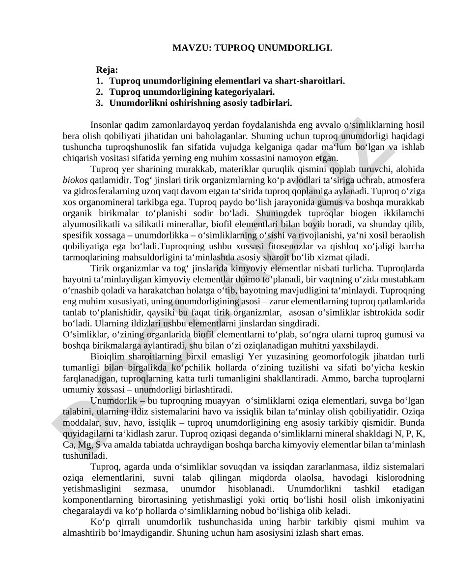 TUPROQ UNUMDORLIGI