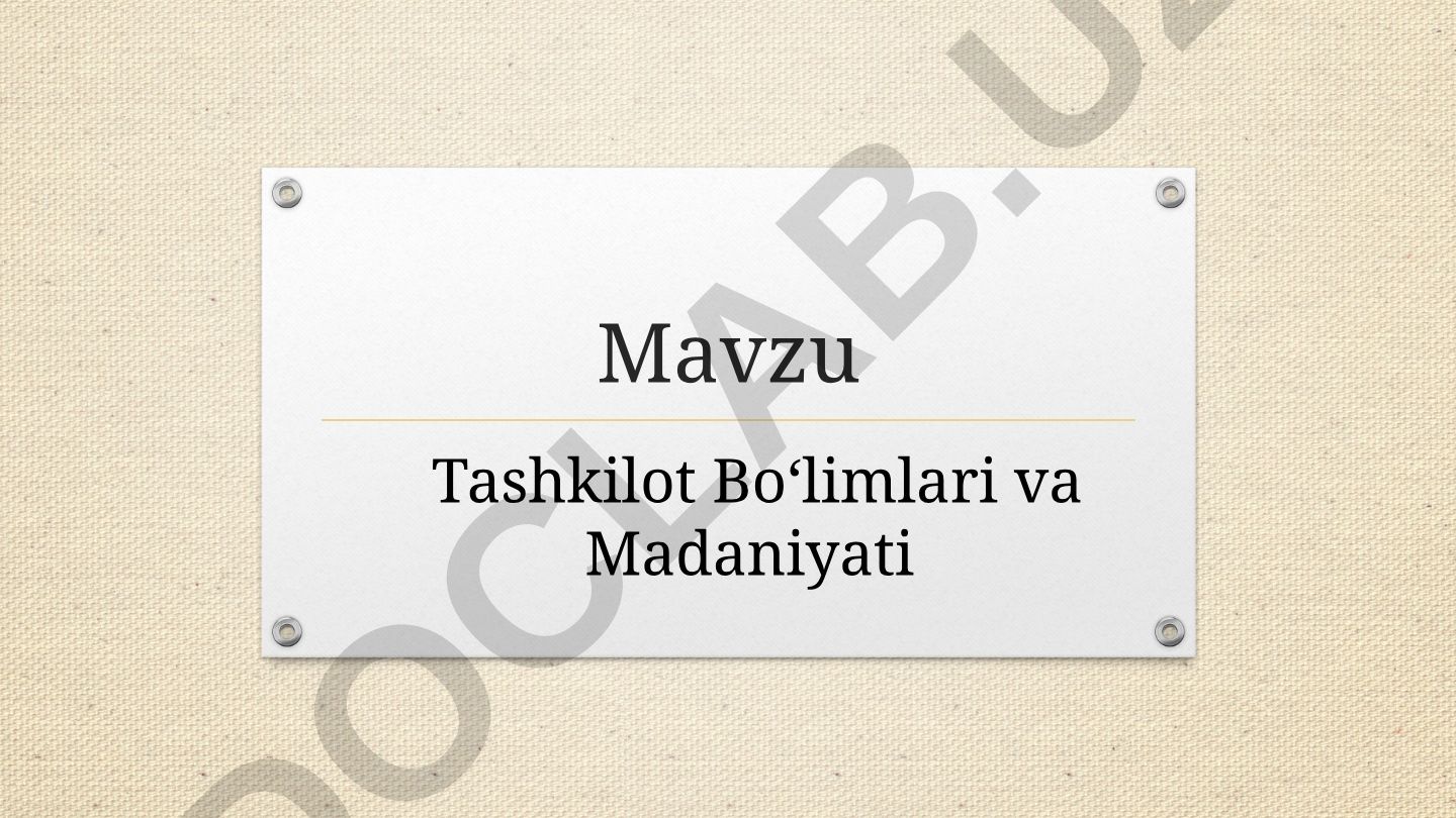 Tashkilot Bo‘limlari va Madaniyati Tadqiqot va Rivojlantirish bo’limi (R&D)
