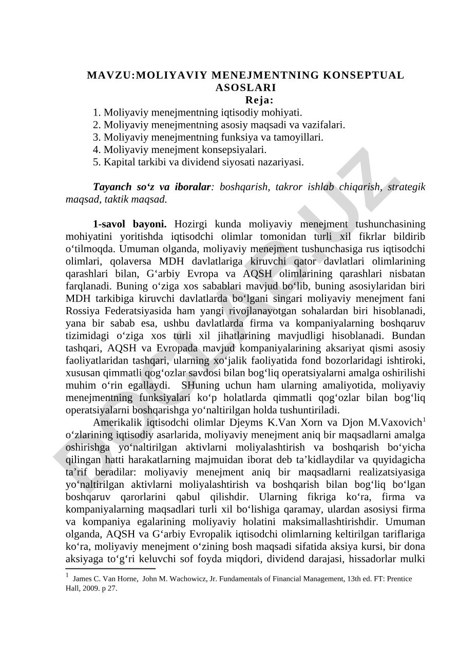 MOLIYAVIY MENEJMENTNING KONSEPTUAL ASOSLARI