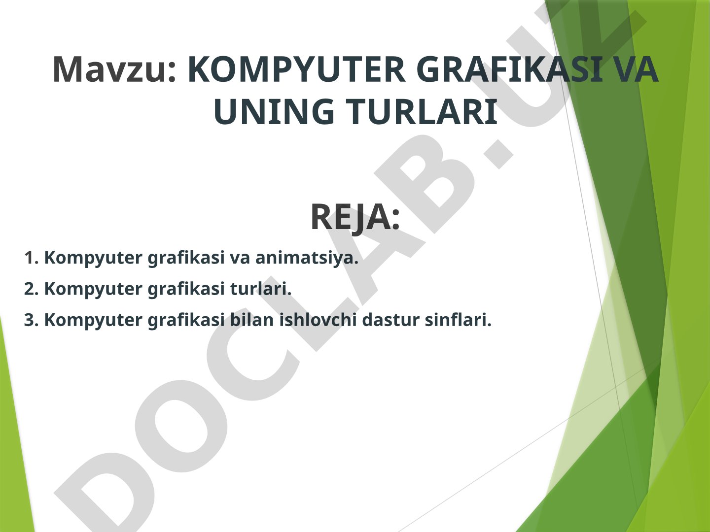 Kompyuter grafikasi turlari taqdimoti