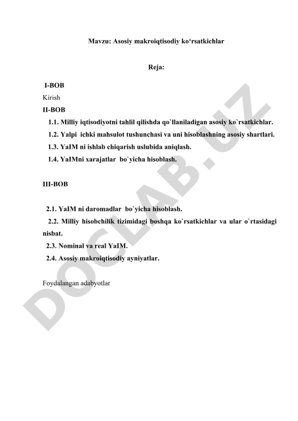 Asosiy makroiqtisodiy koʻrsatkichlar