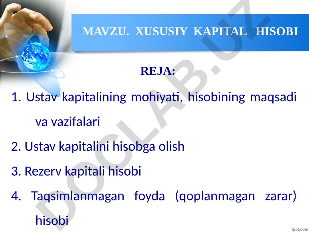 Xususiy kapital hisobi rejasi