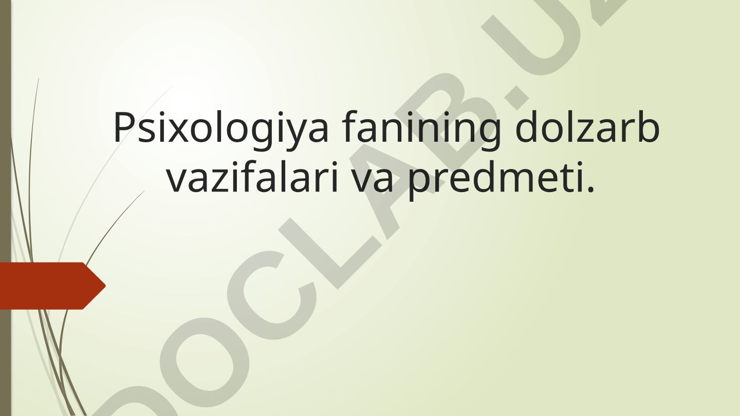 Psixologiya fanining dolzarb vazifalari va predmeti