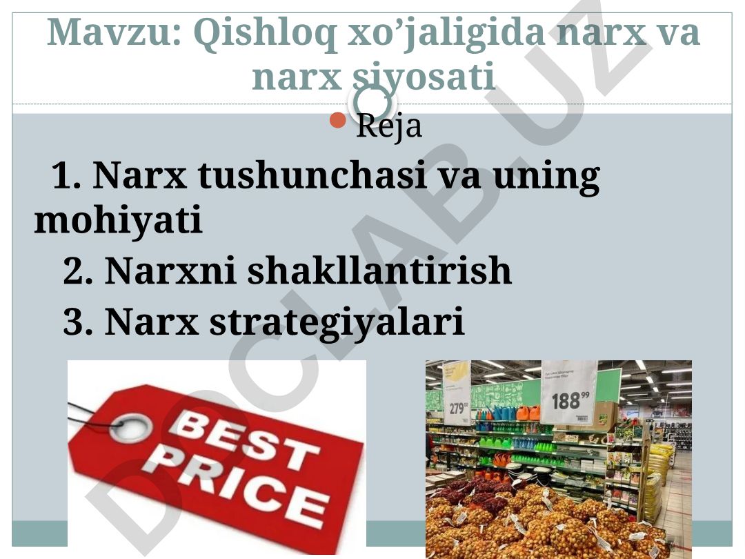 Qishloq xo’jaligida narx va narx siyosati