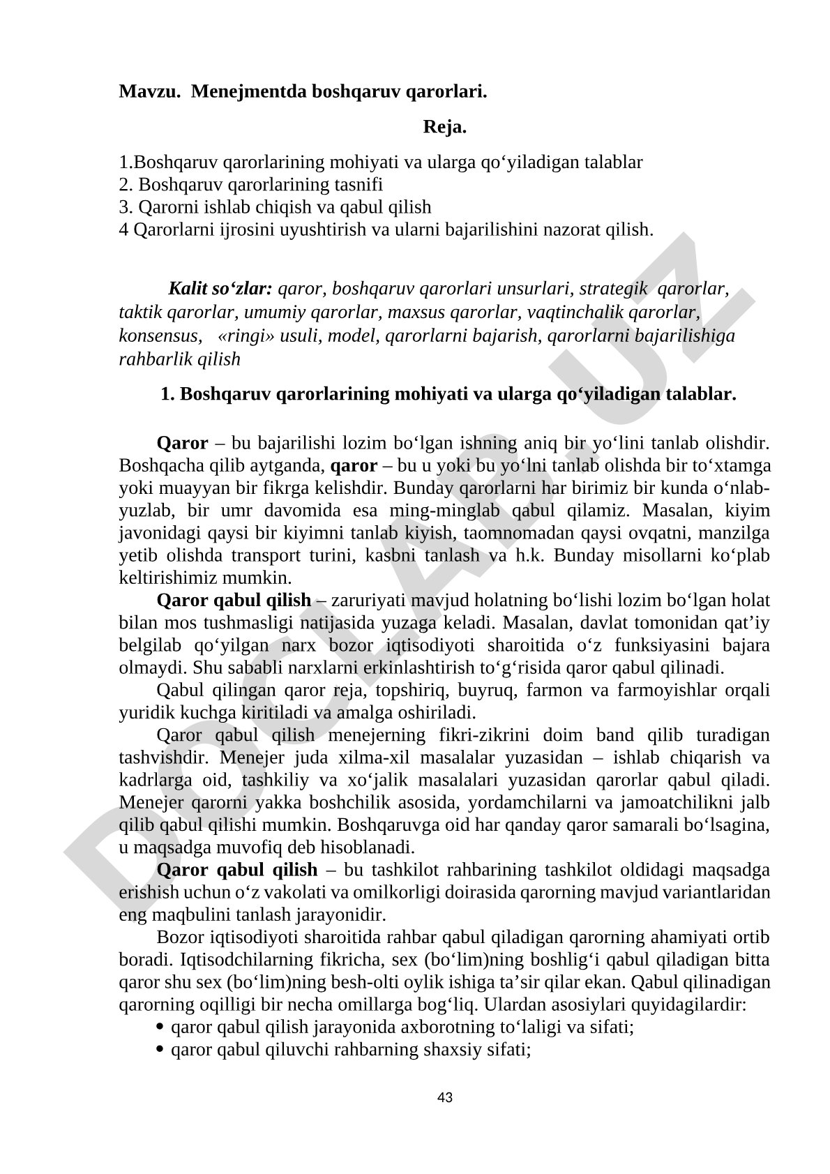Menejmentda boshqaruv qarorlari