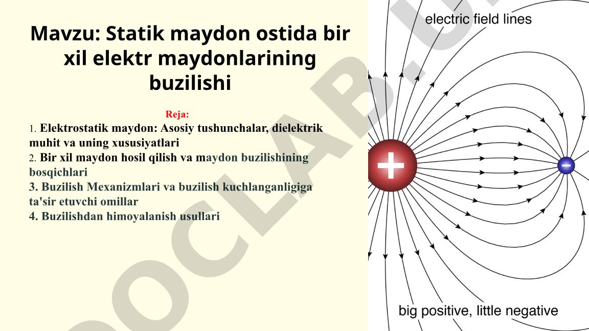 Statik maydon ostida bir xil elektr maydonlarining buzilishi