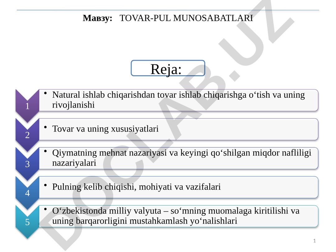 TOVAR-PUL MUNOSABATLARI