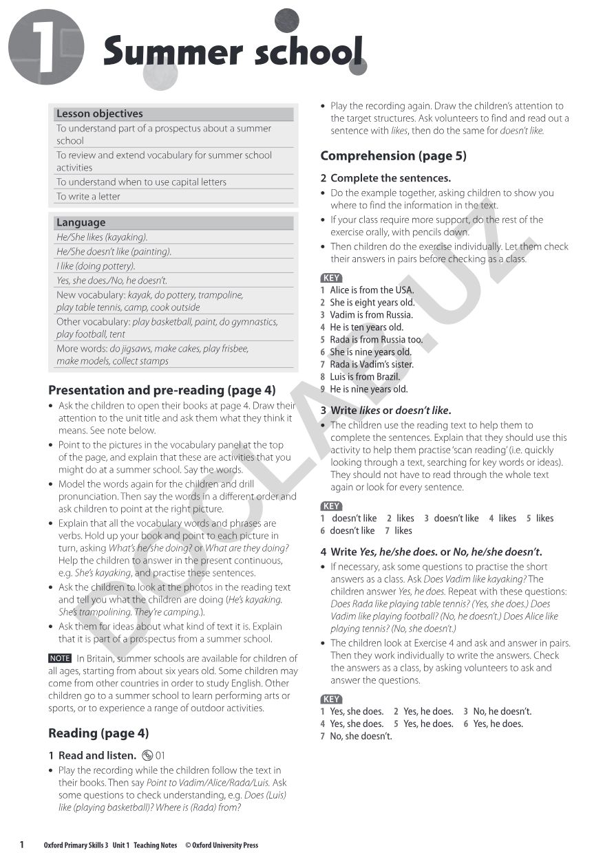 Oxford Primary Skills 3 Unit 1 Teaching Notes