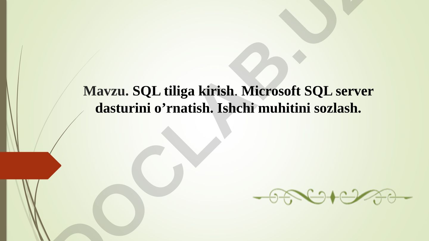 SQL tiliga kirish. Microsoft SQL server dasturini o’rnatish. Ishchi muhitini sozlash