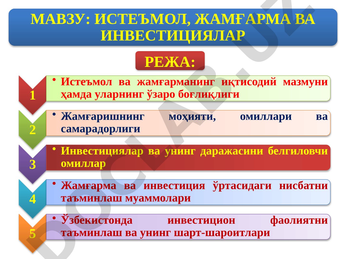 Истеъмол, жамғарма ва инвестициялар