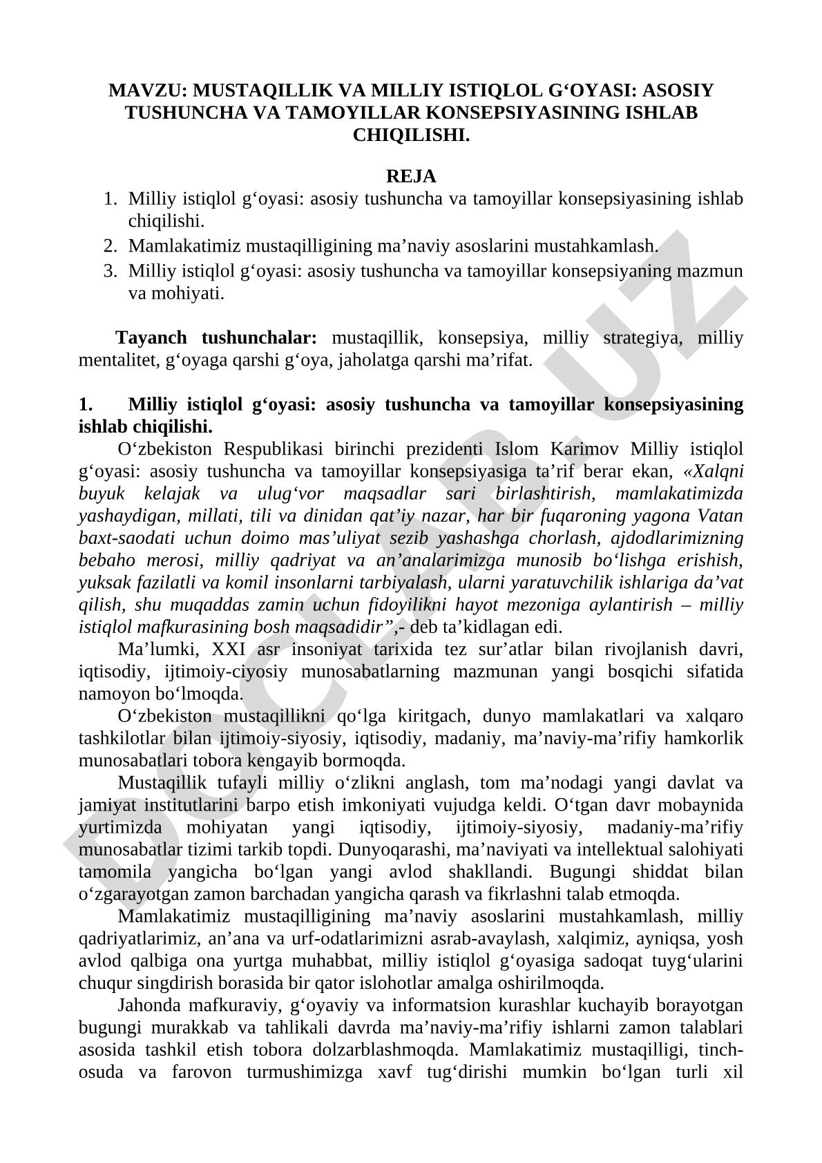 Mustaqillik va milliy istiqlol g‘oyasi: asosiy tushuncha va tamoyillar konsepsiyasining ishlab chiqilishi