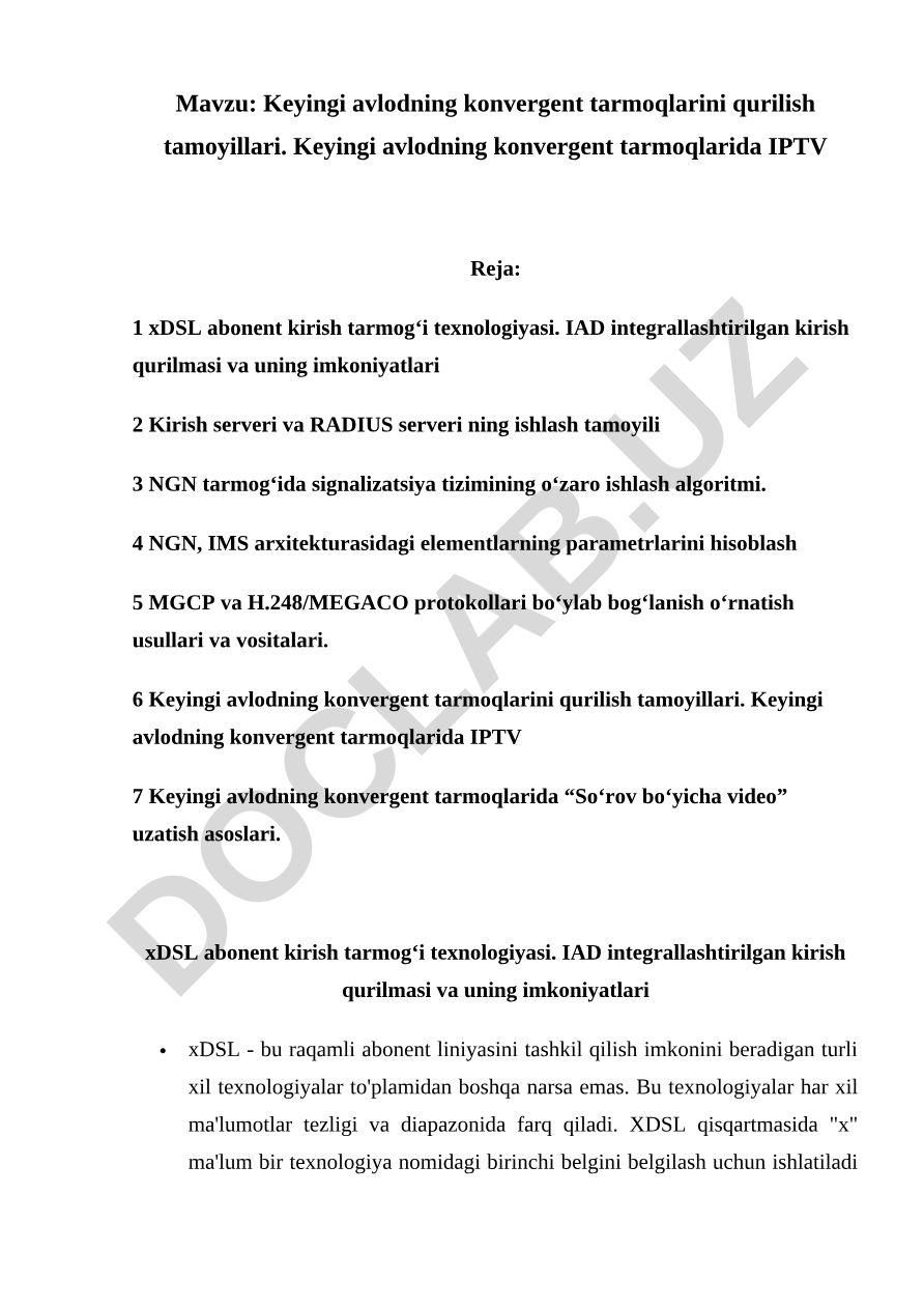 Keyingi avlodning konvergent tarmoqlarini qurilish tamoyillari