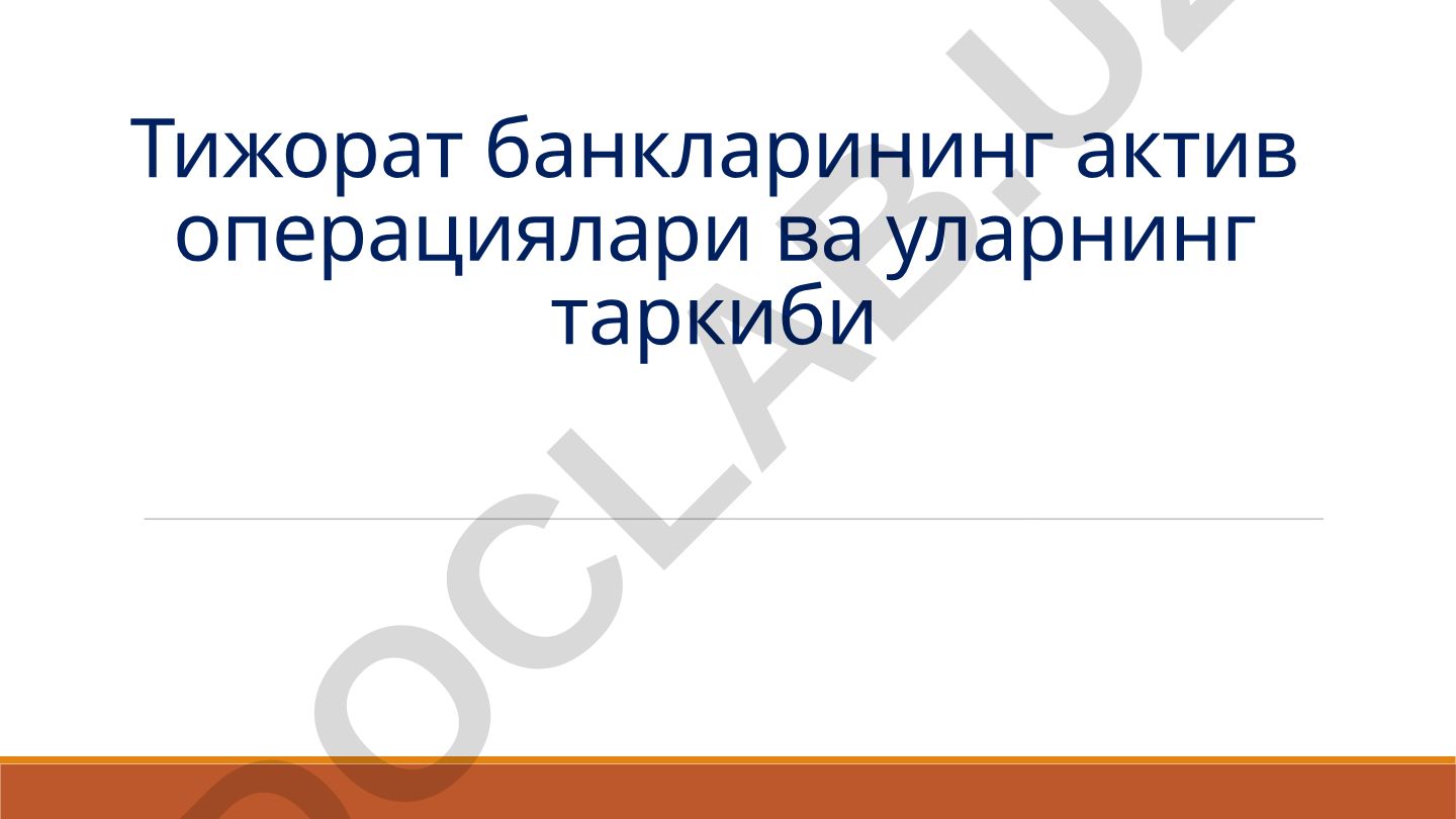 Тижорат банкларининг актив операциялари ва уларнинг таркиби