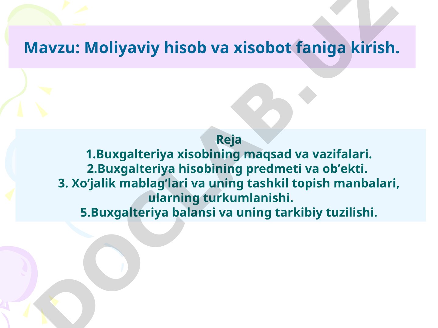 Moliyaviy hisob va xisobot faniga kirish