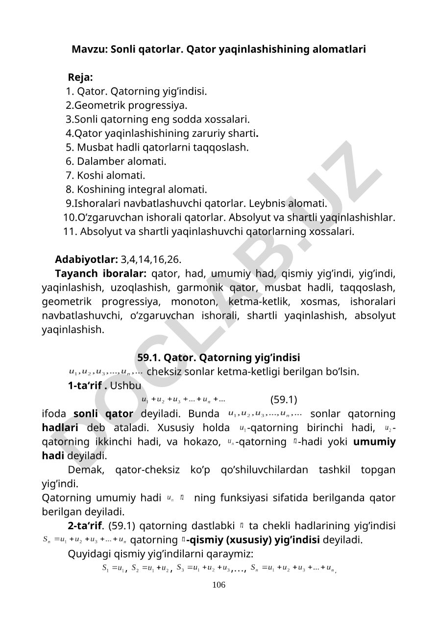 Sonli qatorlar. Qator yaqinlashishining alomatlari
