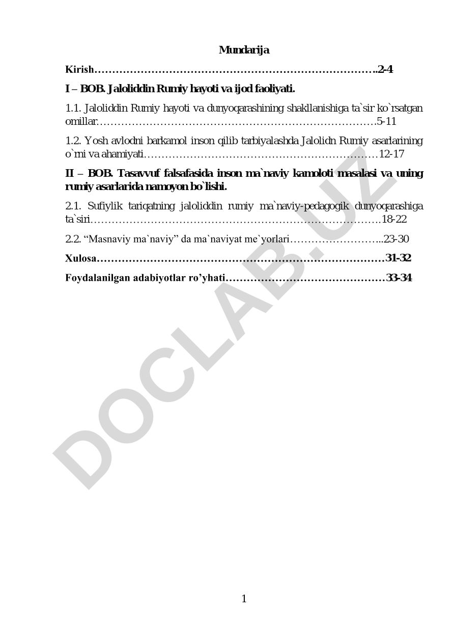 Jaloliddin Rumiy hayoti, ijodi va ma'naviy-pedagogik qarashlari