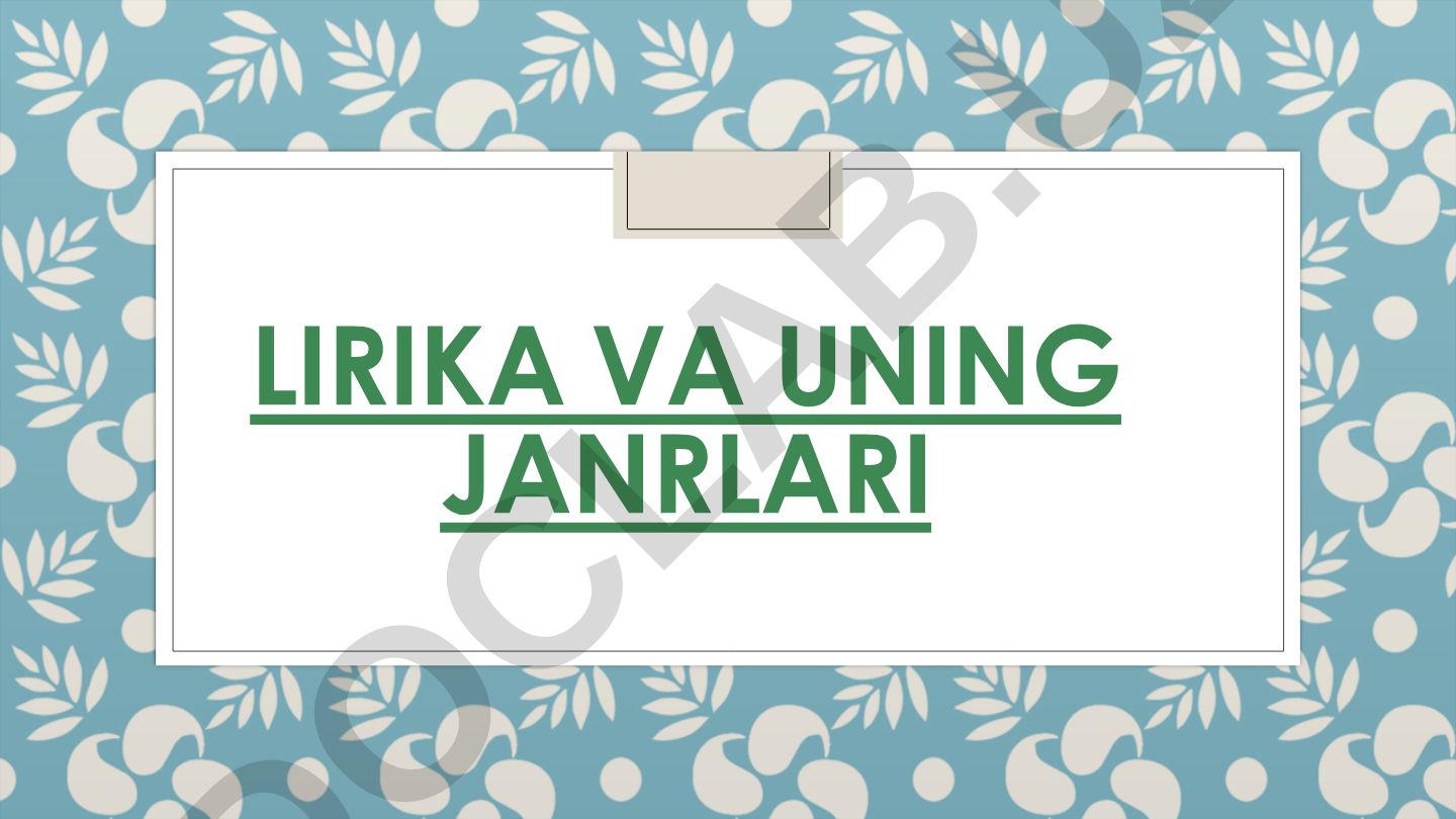 Lirika va uning janrlari