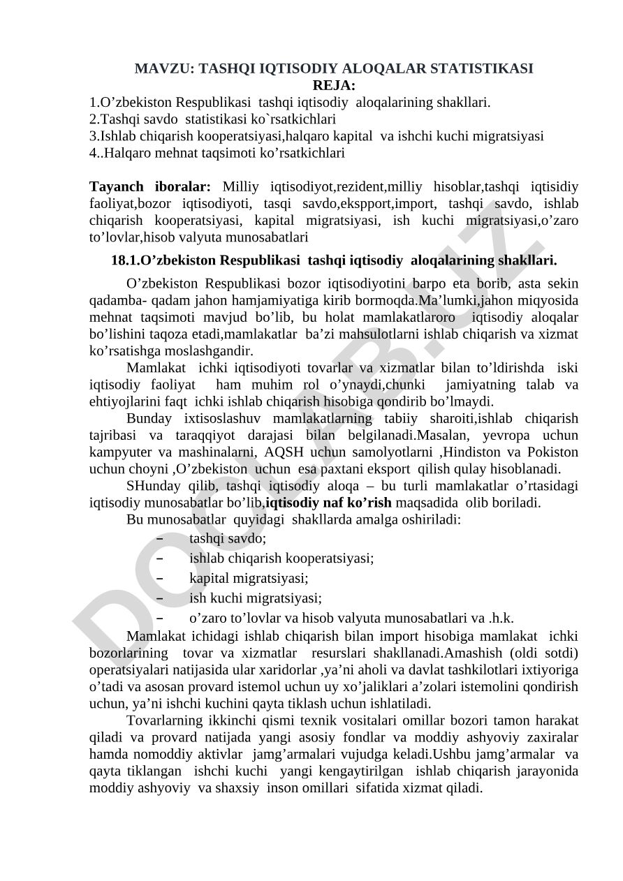 Tashqi iqtisodiy aloqalar statistikasi
