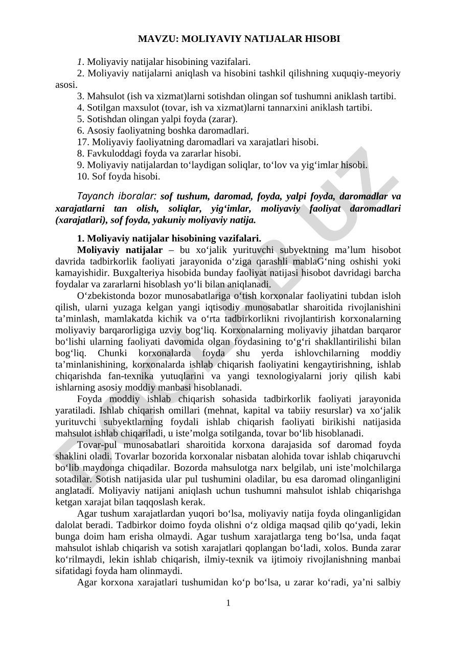Moliyaviy natijalar hisobi