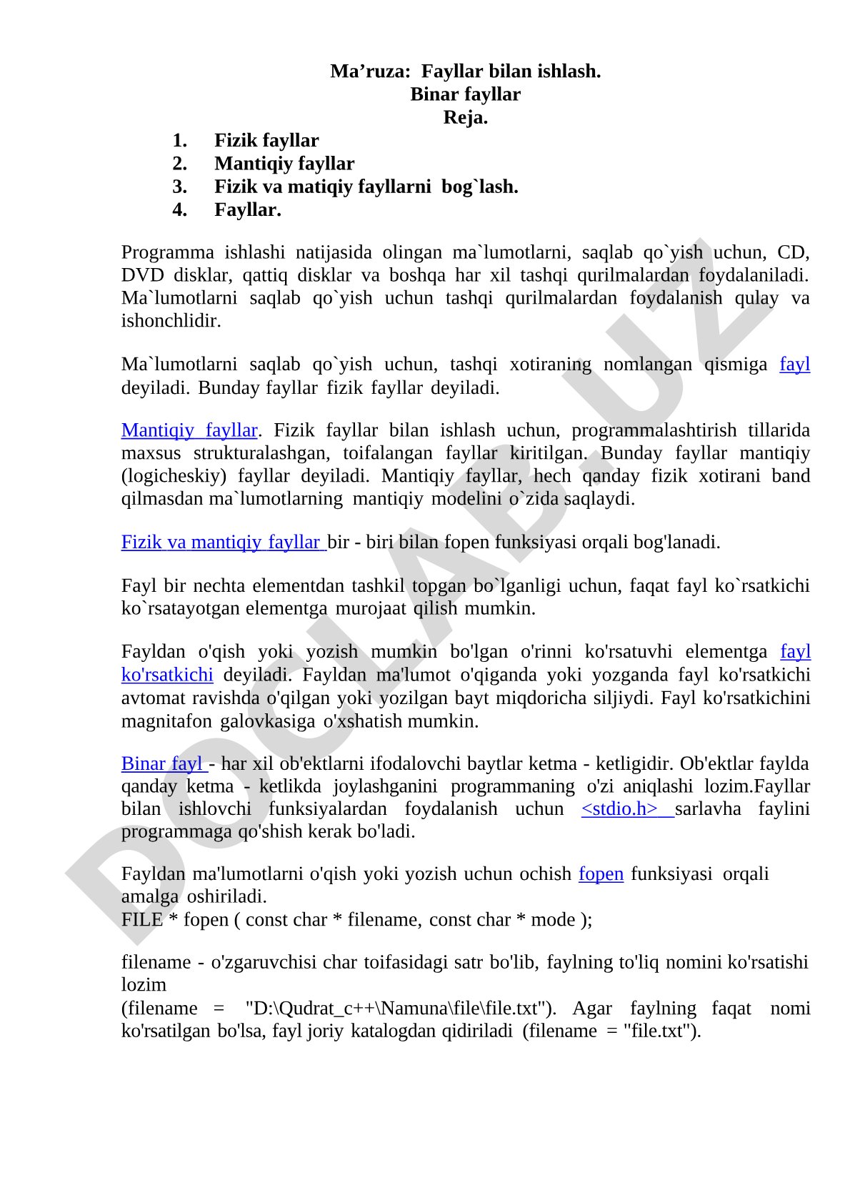 Fayllar bilan ishlash ma'ruzasi