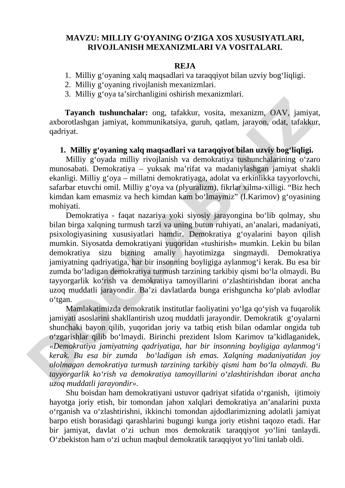 Milliy g‘oyaning o‘ziga xos xususiyatlari, rivojlanish mexanizmlari va vositalari