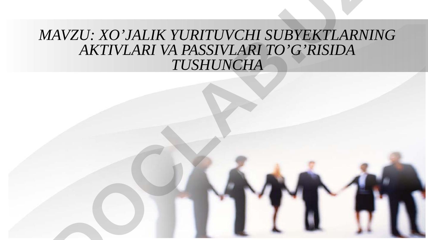 Xo’jalik yurituvchi subyektlarning aktivlari va passivlari to’g’risida tushuncha
