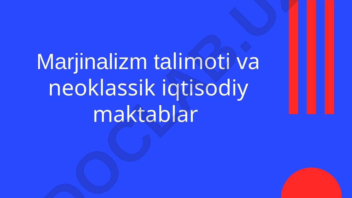 Marjinalizm talimoti va neoklassik iqtisodiy maktablar