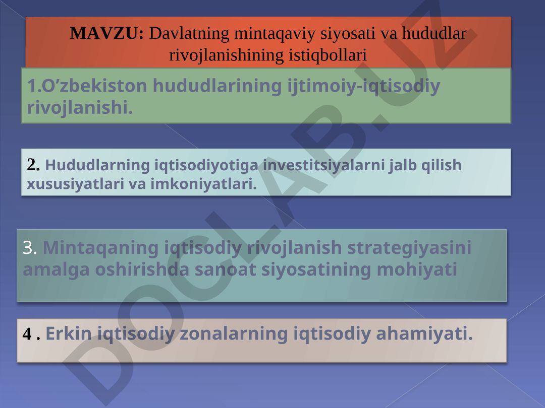 Davlatning mintaqaviy siyosati va hududlar rivojlanishining istiqbollari