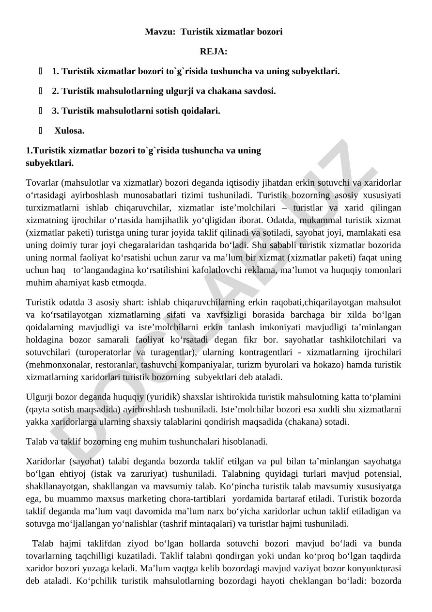 Turistik xizmatlar bozori