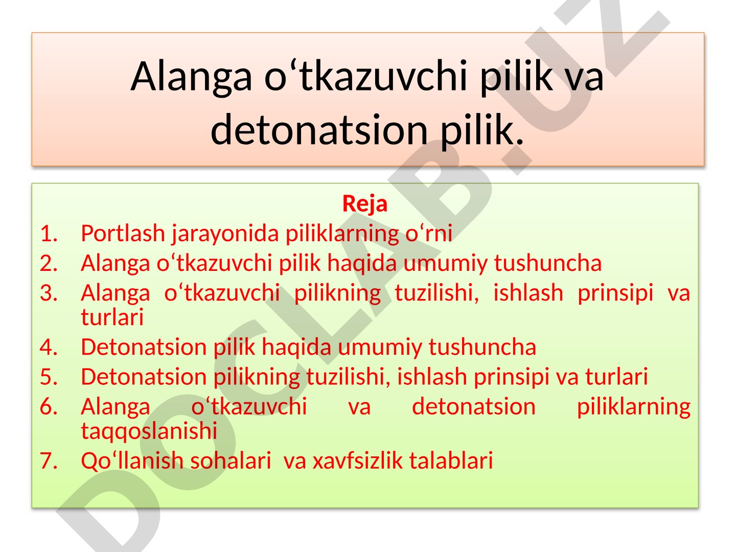 Alanga o‘tkazuvchi pilik va detonatsion pilik