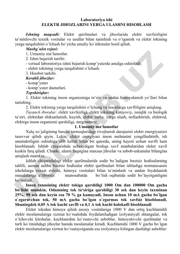 Elektr jihozlarini yerga ulashni hisoblash
