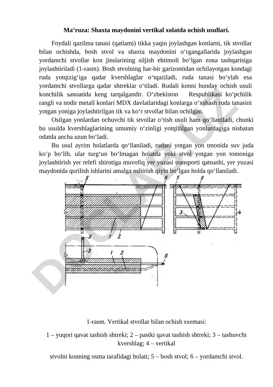 Shaxta maydonini vertikal xolatda ochish usullari