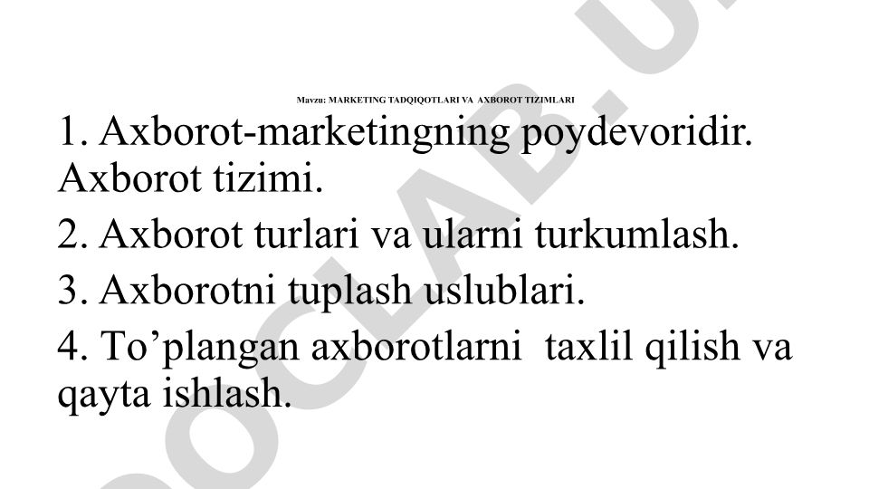 MARKETING TADQIQOTLARI VA AXBOROT TIZIMLARI