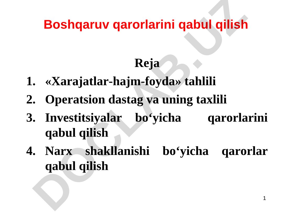 Boshqaruv qarorlarini qabul qilish va investitsion jarayonlar