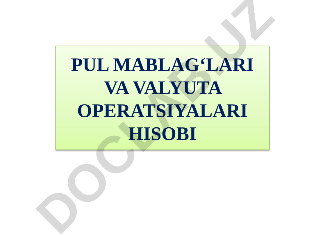 Pul mablag‘lari va valyuta operatsiyalari hisobi