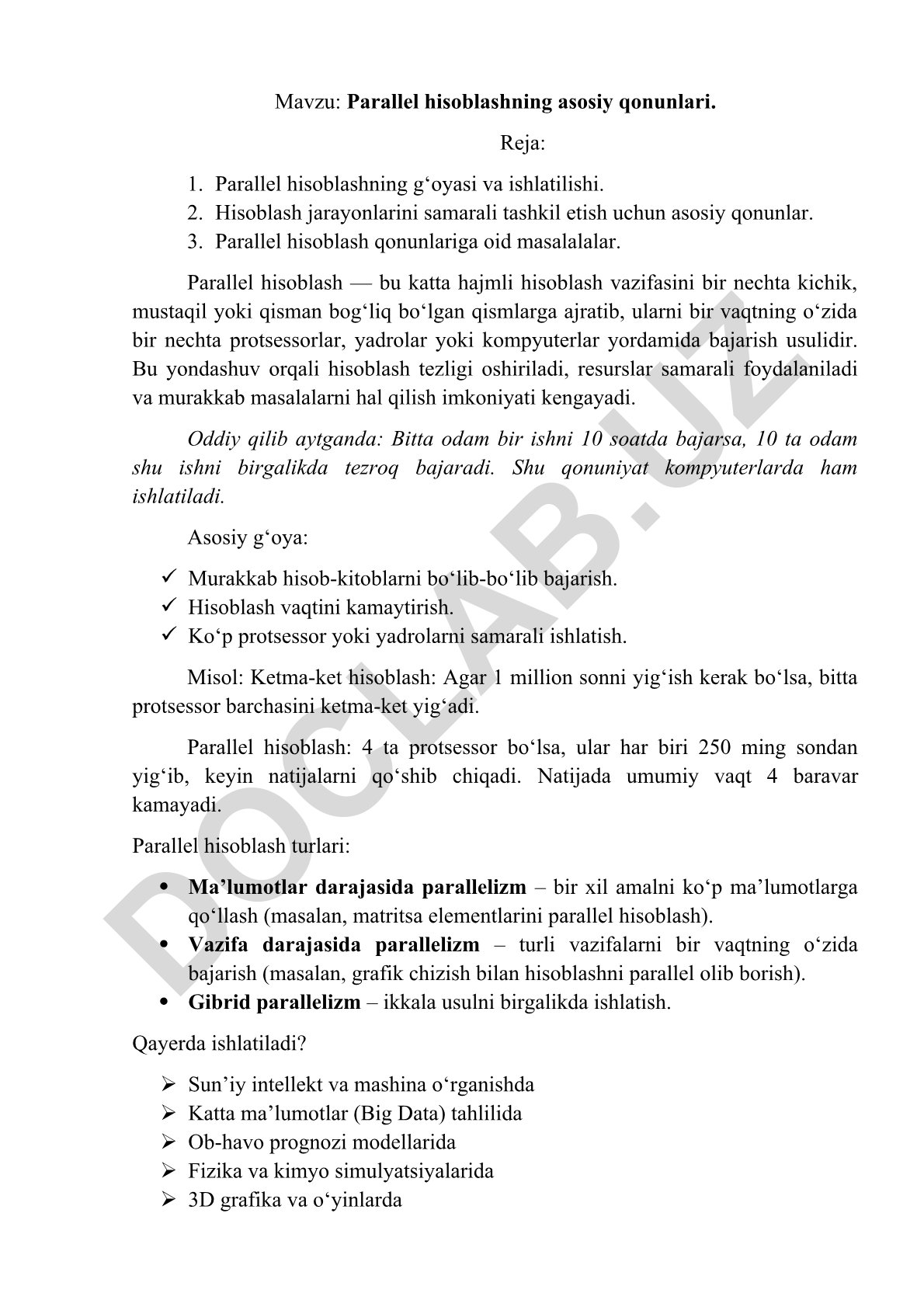 Parallel hisoblashning asosiy qonunlari