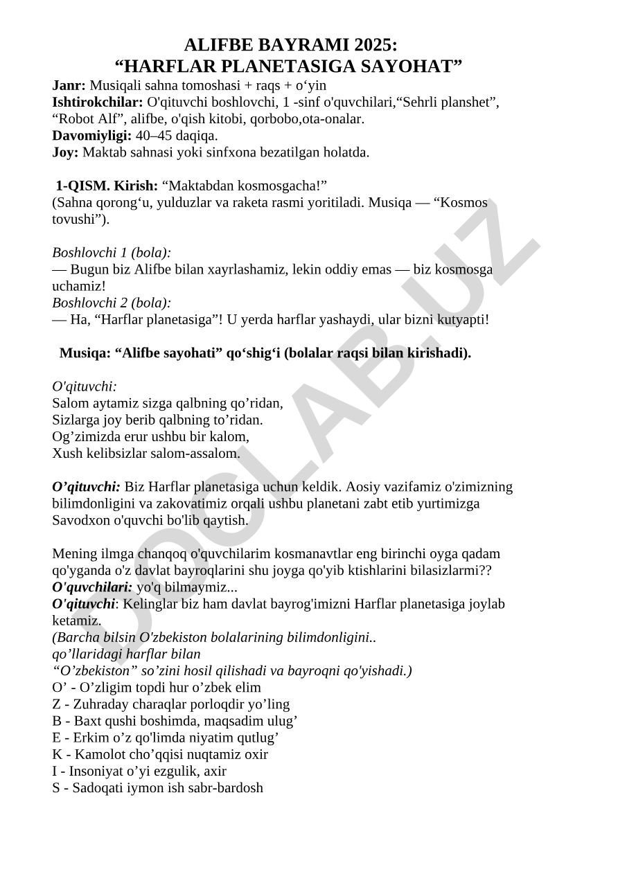Alifbe bayrami 2025: “Harflar planetasiga sayohat”