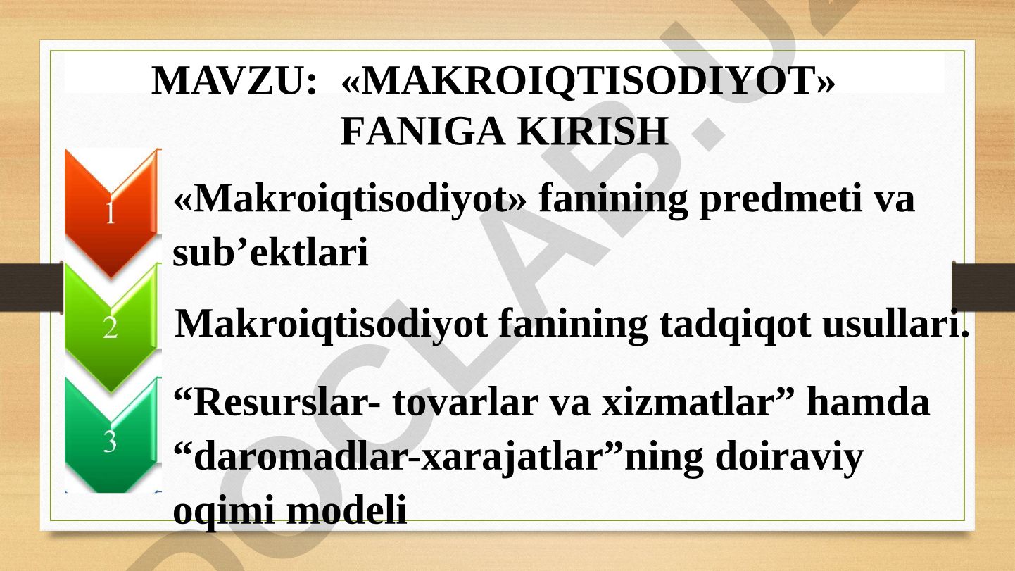 Makroiqtisodiyot faniga kirish: predmet, sub'ektlar va tadqiqot usullari