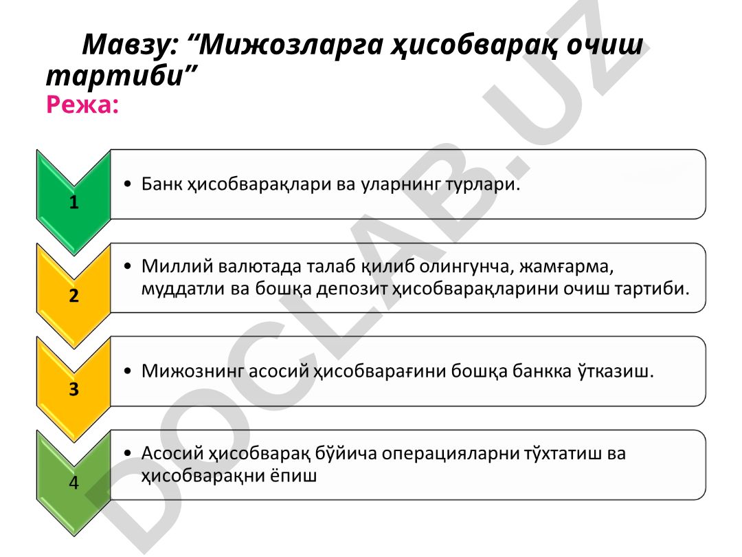 Мижозларга ҳисобварақ очиш тартиби