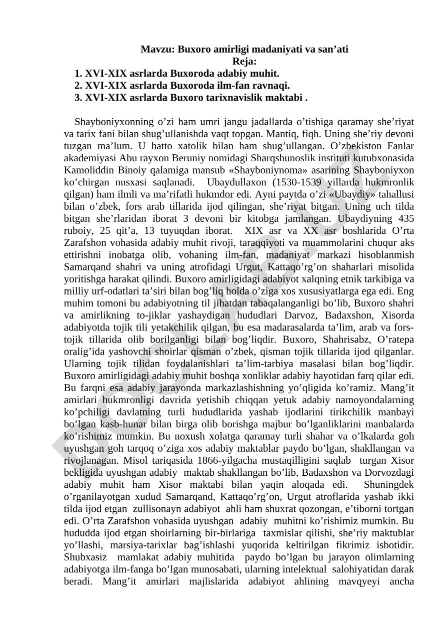 Buxoro amirligi madaniyati va san’ati