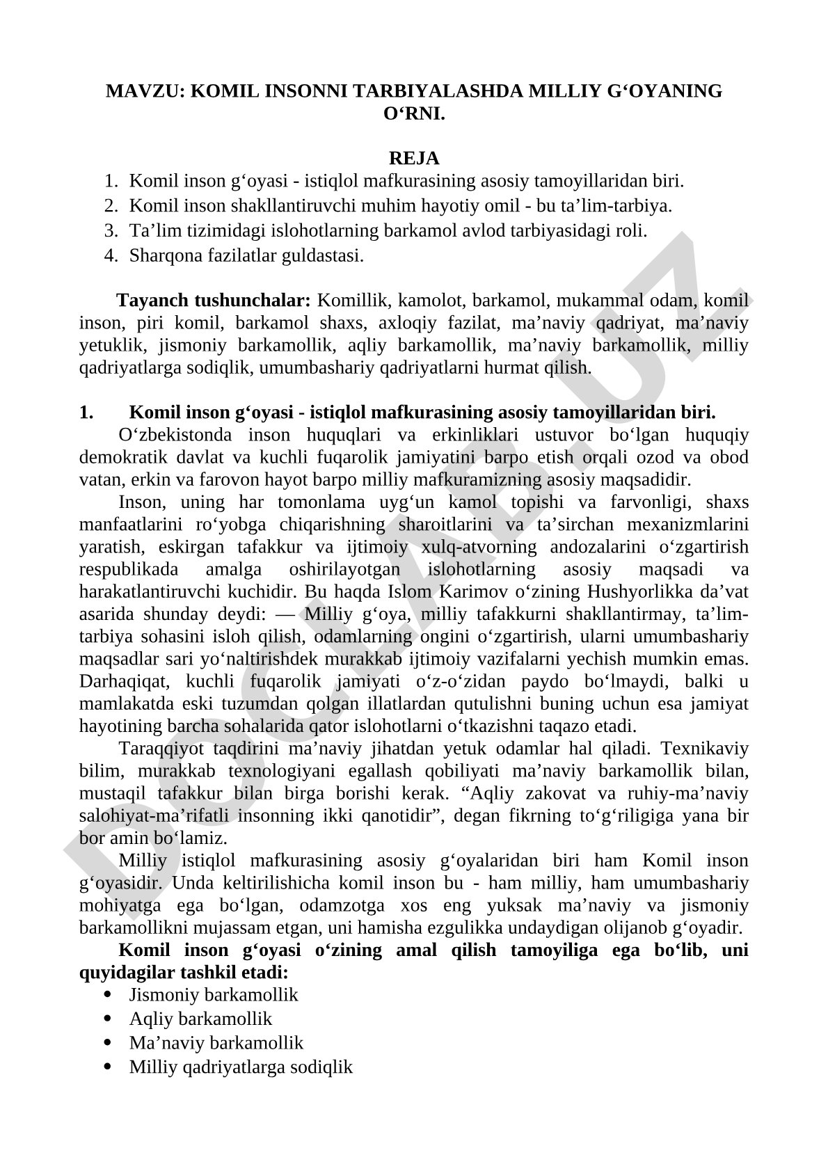 Komil insonni tarbiyalashda milliy g'oyaning o'rni