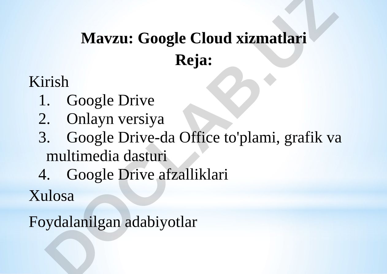 Google Cloud xizmatlari
