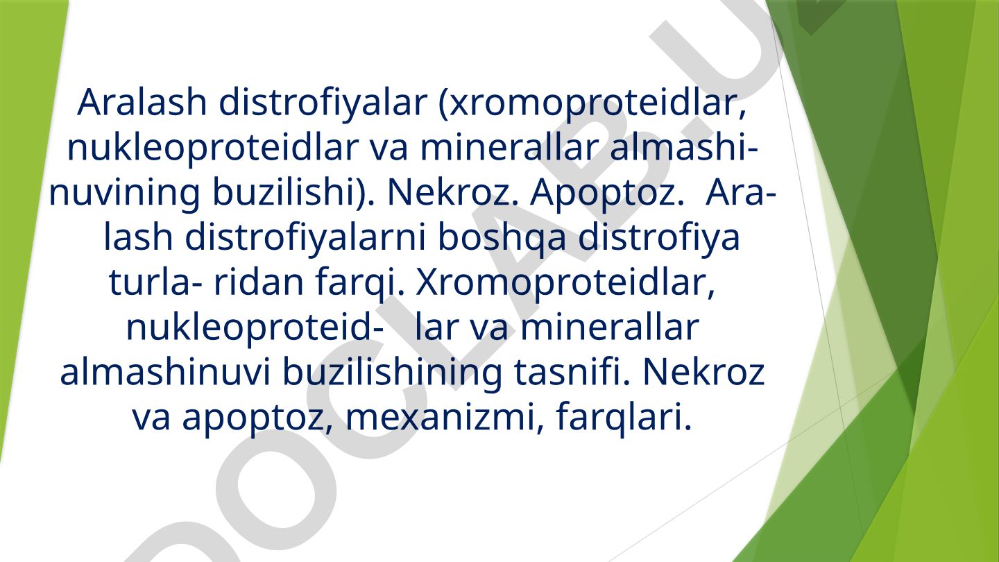 Aralash distrofiyalar, nekroz va apoptozning patologik asoslari