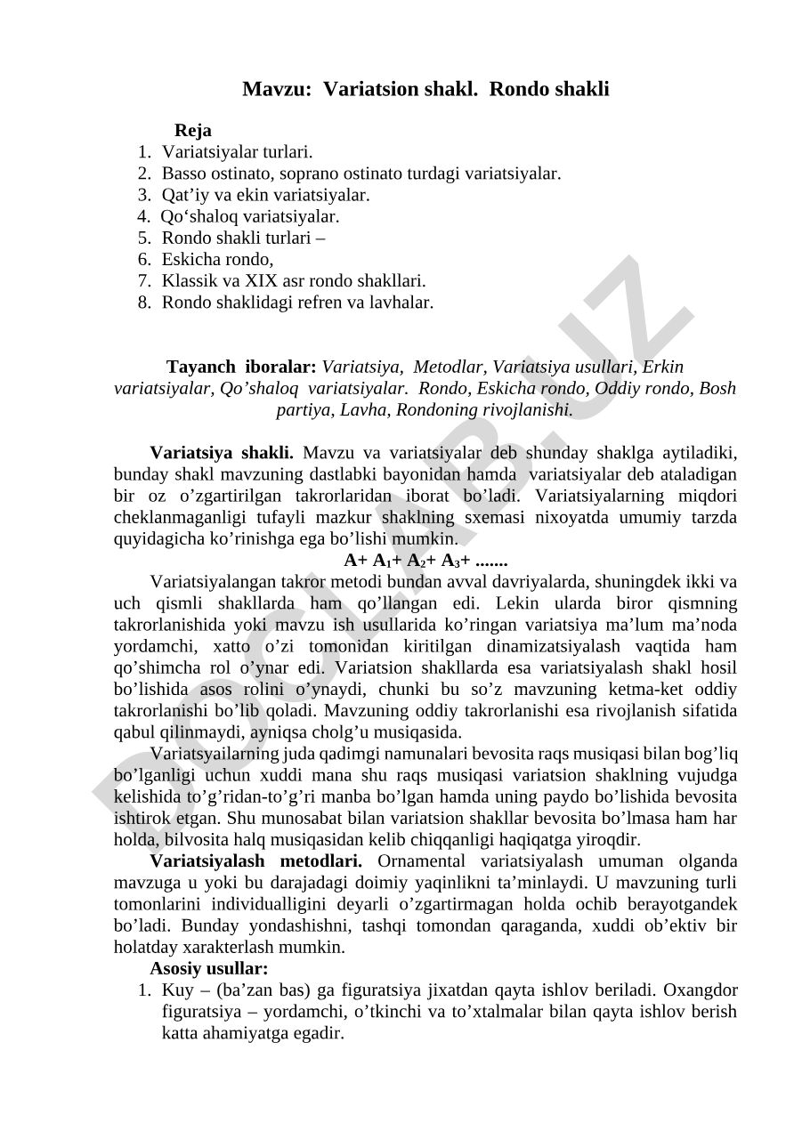 Variatsion shakl. Rondo shakli
