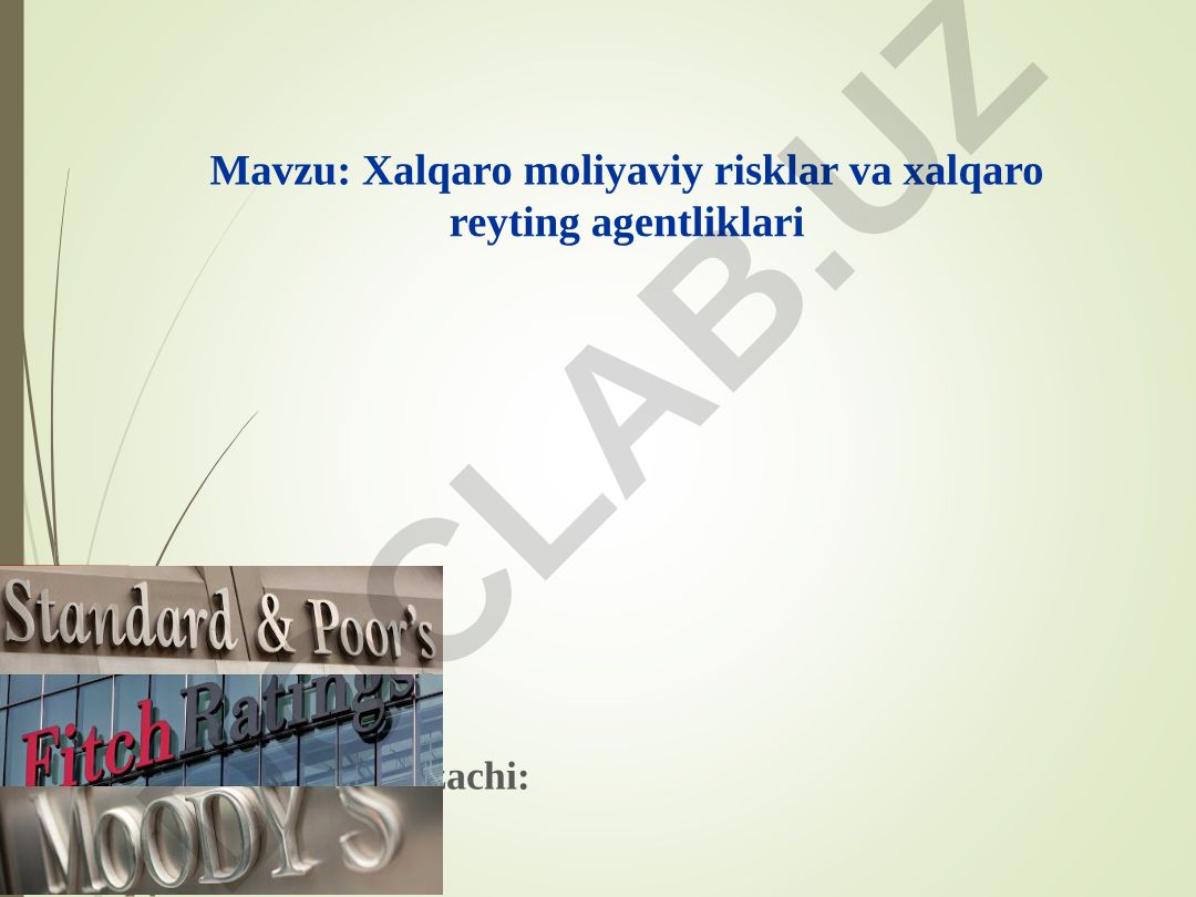 Xalqaro moliyaviy risklar va xalqaro reyting agentliklari